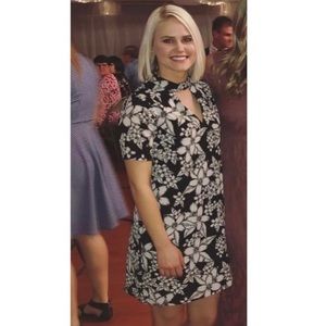 Ethereal Small Black and White Flower Dress with V cut out